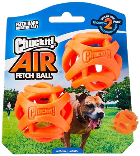 Chuckit! Air Fetch Ball Dog Toy, Medium (2.5 Inch Diameter), for dogs 2060 lbs, Pack of 2