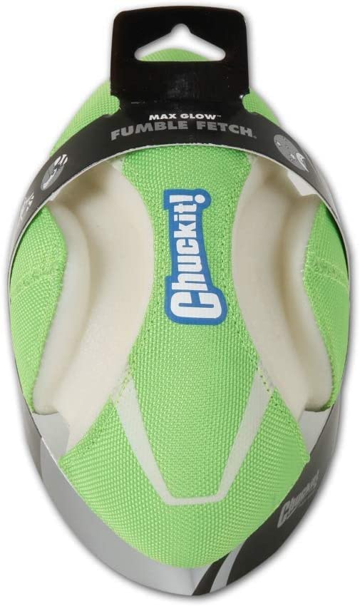 Chuckit! Max Glow Fumble Fetch Dog Football Toy, Green/White, Rubber & EVA, 1 Count, Model 32306