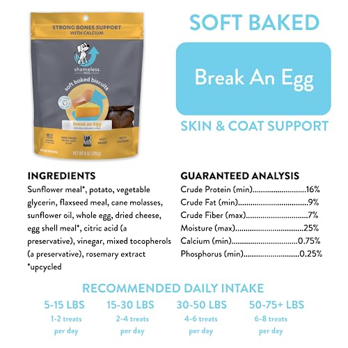 Shameless Pets Soft-Baked Dog Treats, Break an Egg - Natural & Healthy Dog Chews for Strong Bones Support with Calcium - Dog Bis