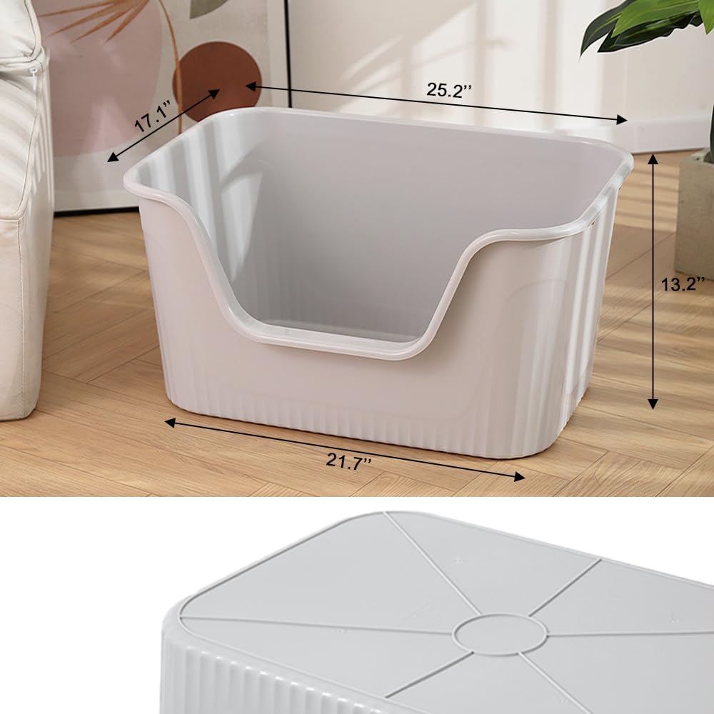 Vealind Extra Large Cat Litter Box - High Sides, Jumbo Low Entry, Grey, 25"x17"x13", Ideal for Big or Multiple Cats