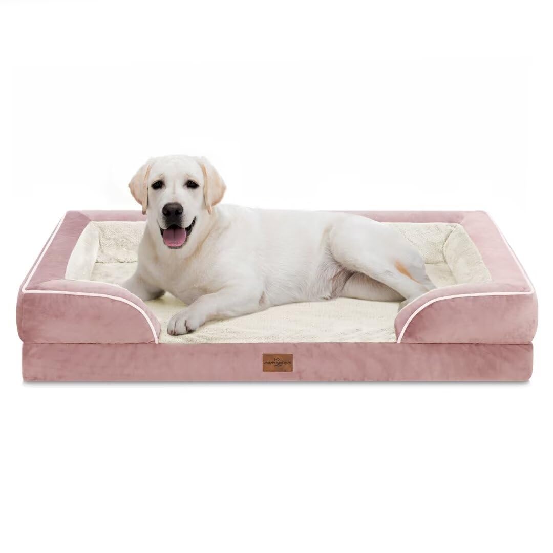 Comfort Expression Jumbo Dog Bed, Waterproof Orthopedic Dog Bed, Jumbo Breed Dog Bed For Extra Large Dogs, Pv Washable Dog Sofa Bed With Removable Cover & Non-Slip Bottom(Jumbo,Pink)