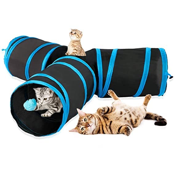 Dog Trust 3 Way Cat Tunnel Tube Interactive Foldable Hiding Tube Toy With Ball For Cat, Kitten, Rabbit, Guinea Pig And Puppies (