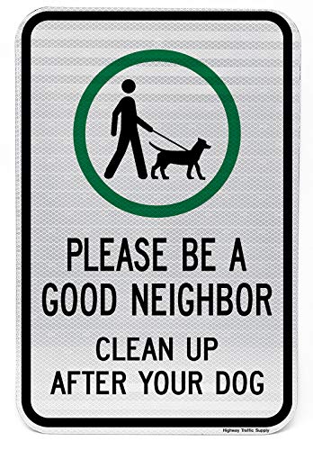 Dog Poop Pick Up & Leash Curb Sign | Encourages Pet Waste Pick Up | Weather Resistant | Aluminum & Reflective Materials | 12    