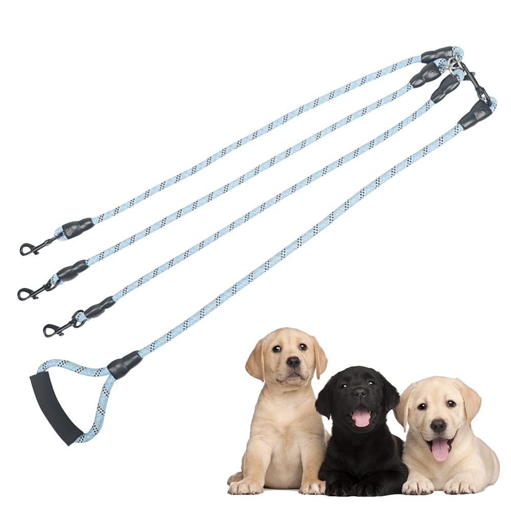 Heavy Duty 3 Dog Leash - No Tangle, Multiple Dog Leash With Detachable 360 Swivel, Soft Padded Handle, Reflective For Walking & 