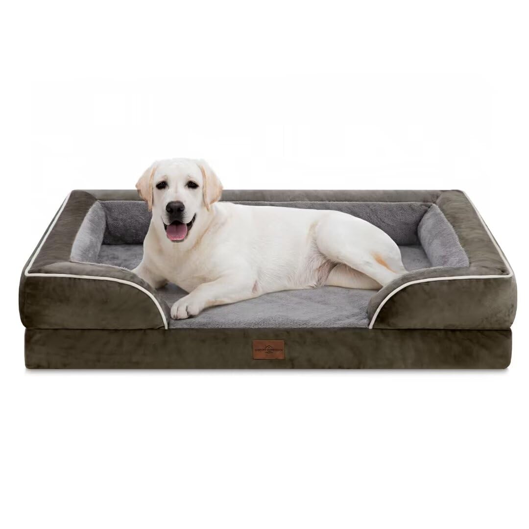 Comfort Expression Jumbo Breed Dog Bed, Jumbo Dog Bed For Extra Large Dogs, Waterproof Orthopedic Dog Bed, Pv Washable Dog Sofa Bed With Removable Cover & Non-Slip Bottom(Jumbo,Dark Green)