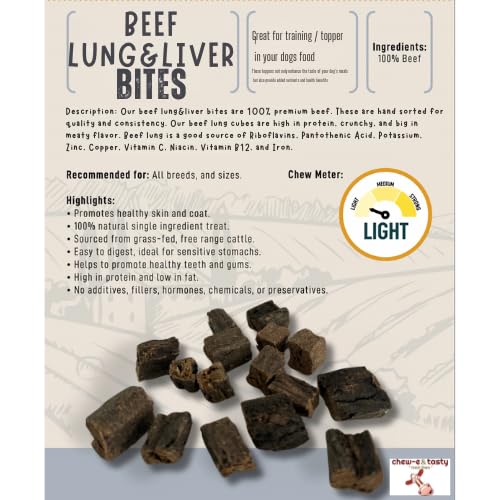 chew-e&tasty Beef Lung & Liver Dog Treats, 1 LB - Dehydrated High-Protein Dog Treats, Grain-Free, Low-Odor, Suitable for All Bre