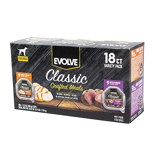 Evolve Classic Crafted Meals Variety Pack Turkey Recipe & with Venison Wet Dog Food | 3.5 oz - 18 pack