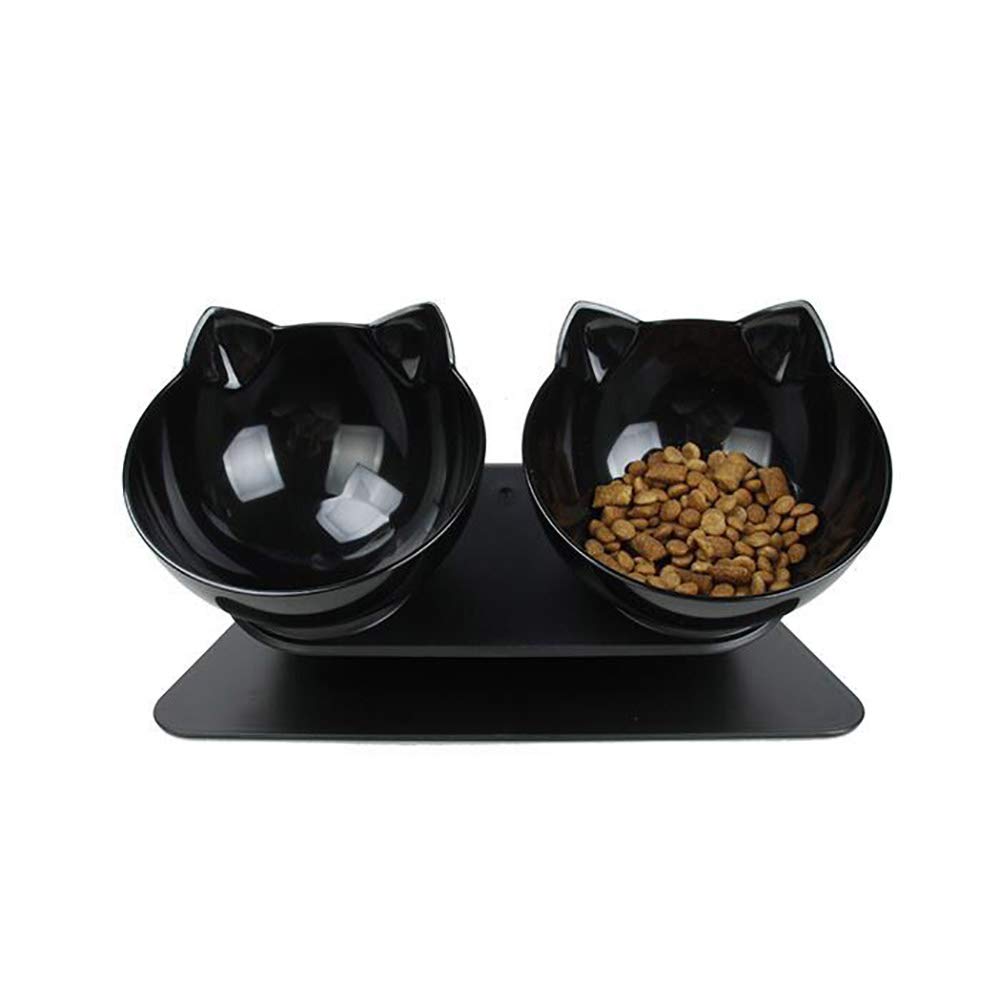 Luck Dawn Double Elevated Cat Bowls with Raised Stand, 15 Tilted cat Bowl Design Neck Guard Stand Raised Pet Food Water Feeder B