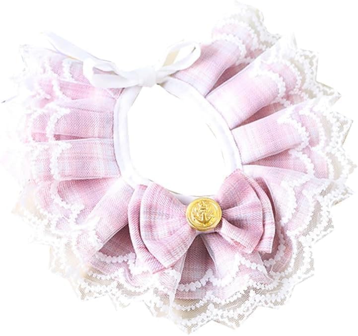 Psk Pet Mart Polyester Cute Bowtie Cat Dog Collar Lace Collar Ruffle Cat Bib Scarf, Pets Scarf Accessories For Pet Birthday Part