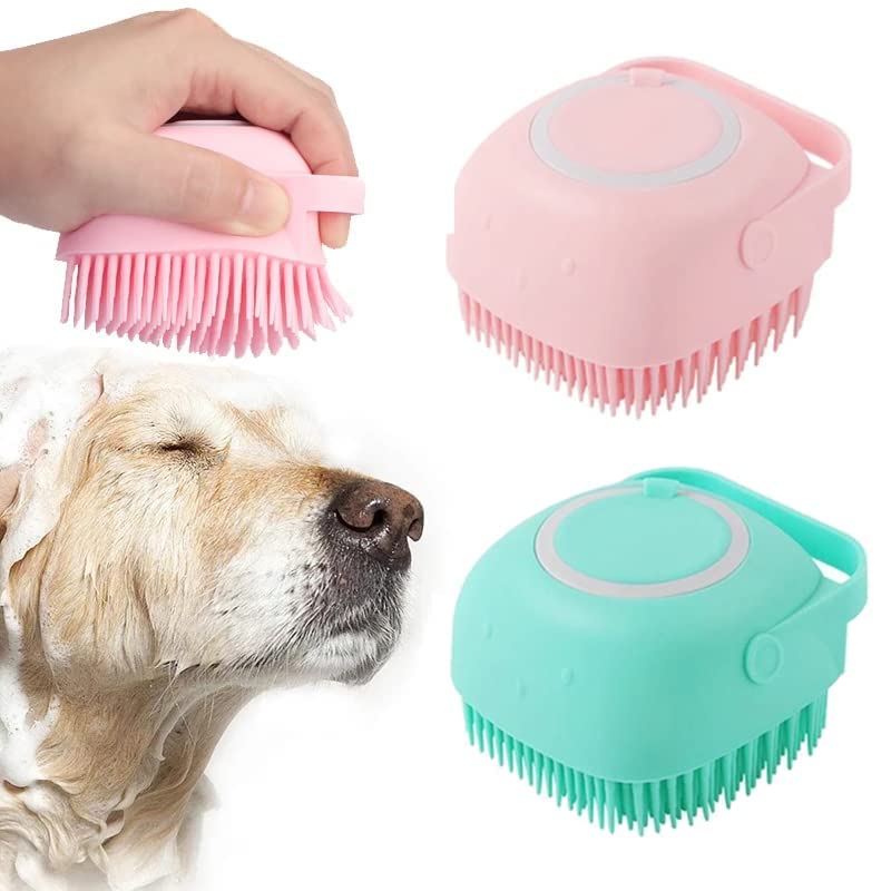 Ocer Pet Bath Brush Body Scrubber Shampoo Dispenser Tick Remover For Shower Bathing And Shedding Soft Silicone Bristles Brushes 
