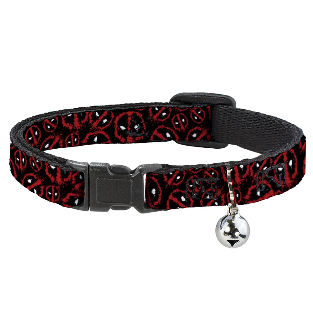Cat Collar Breakaway Deadpool Splatter Logo Scattered Black Red White 8 To 12 Inches 0.5 Inch Wide