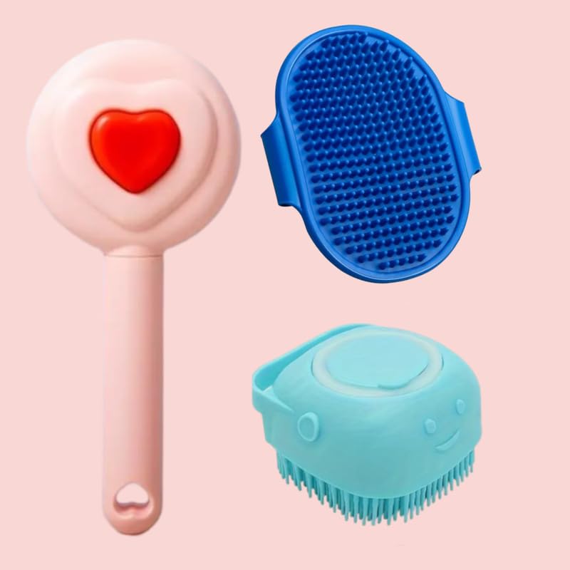 Dog Trust 3 Pcs Pet Cleaning Comb, Cat Brush Rabbit Brush MultiFunctional Comb For Dogs And Cats Of Variety Hair Types, With Ma