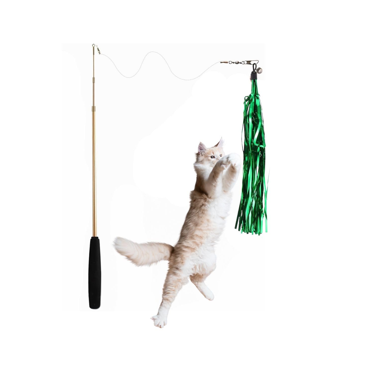 Emily Pets Interactive Cat Teaser Wand Toy With Colorful Crinkle Tassels & Bell | Extendable & Durable Wand For Indoor Cats & Ki
