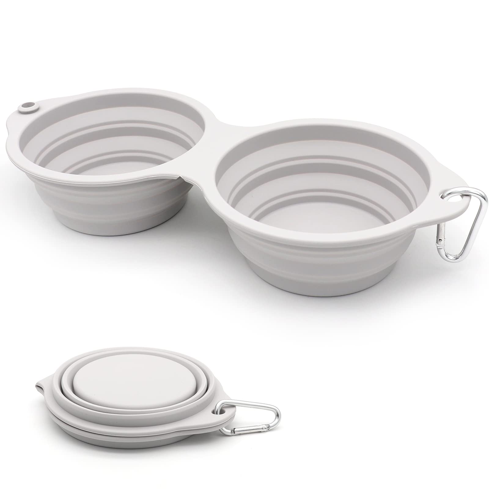 SLSON Collapsible Dog Bowls,Integrated Molding Dog Double Bowl No Plastic Rim 2 in 1 Foldable Pet Food & Water Bowl Cat Feeder D