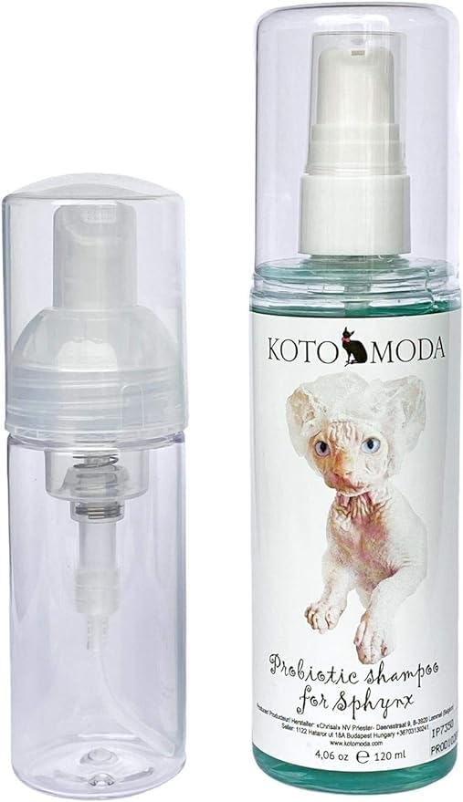 Kotomoda Sphynx Cat Shampoo - 120 ml Foam Pump for Naked & Hairless Cats