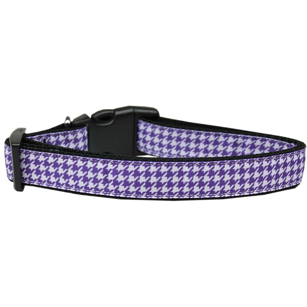 Pet Dog & Cat Nylon Collar or Leash, "Houndstooth Purple" SM Collar
