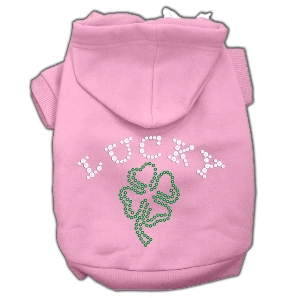 Pet, Dog & Cat Hoodie Rhinestone, "Four Leaf Clover Outline" Cream XS (0-3 lbs.)