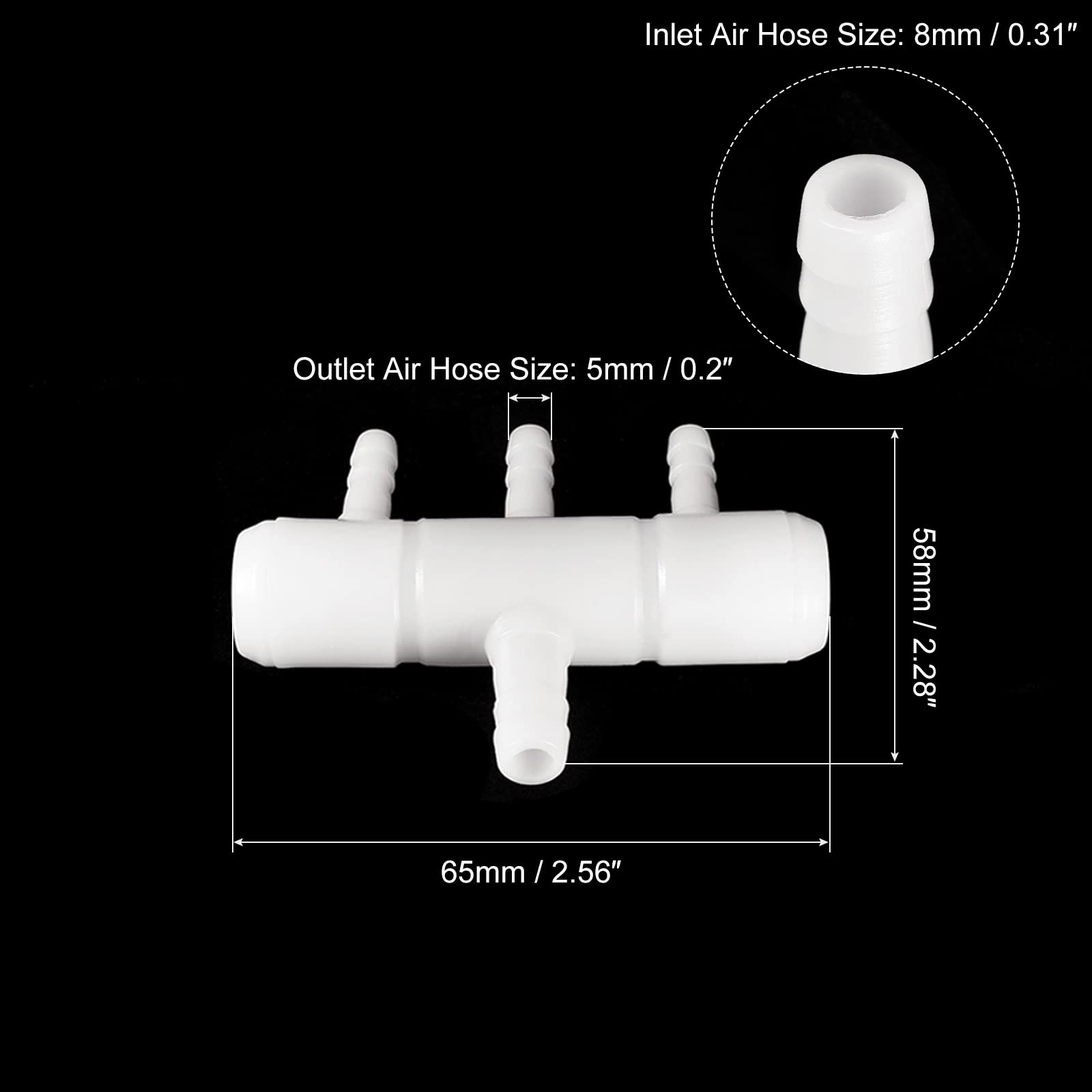 uxcell 2Pcs 8mm to 5.5mm 3 Ways Air Line Tubing Splitter Connector Fish Tank Oxygen Pipe Air Tubing Adapter for Aquarium, White