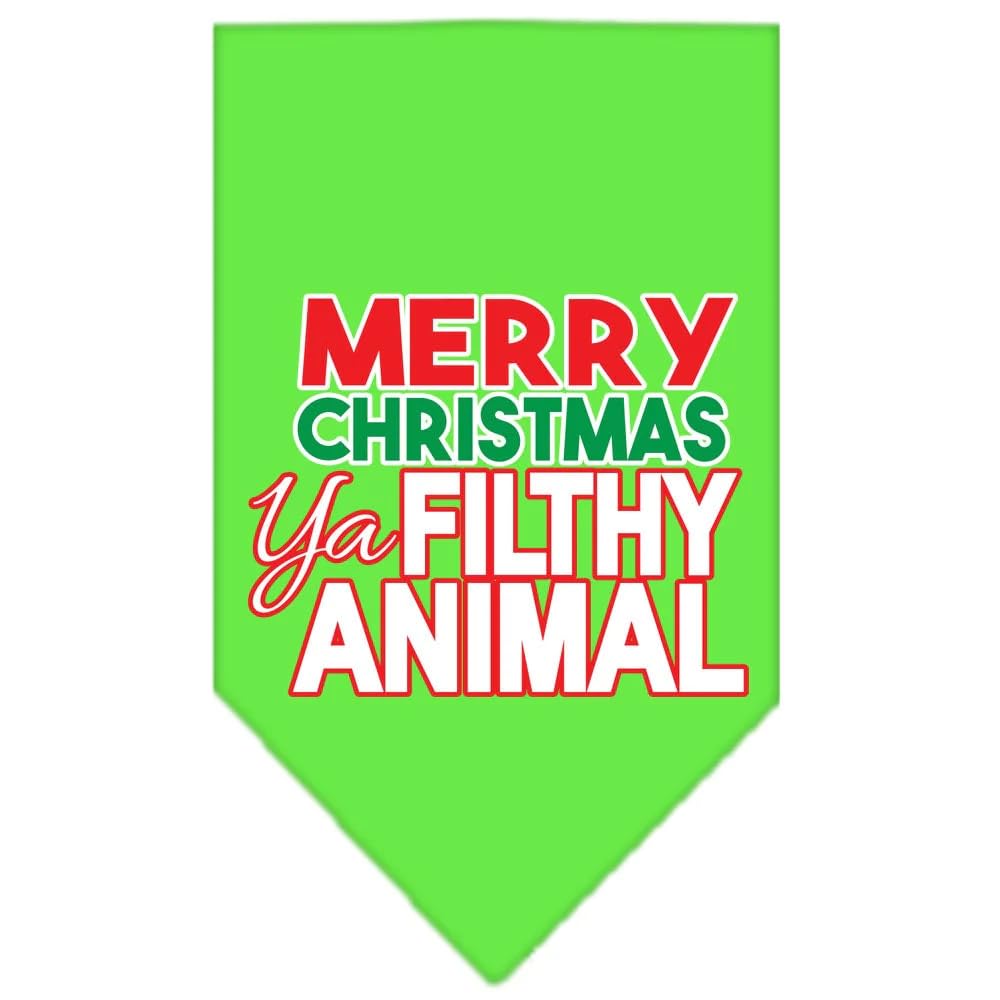 Christmas Pet and Dog Bandana Screen Printed, "Merry Christmas, Ya Filthy Animal" Bright Pink Large