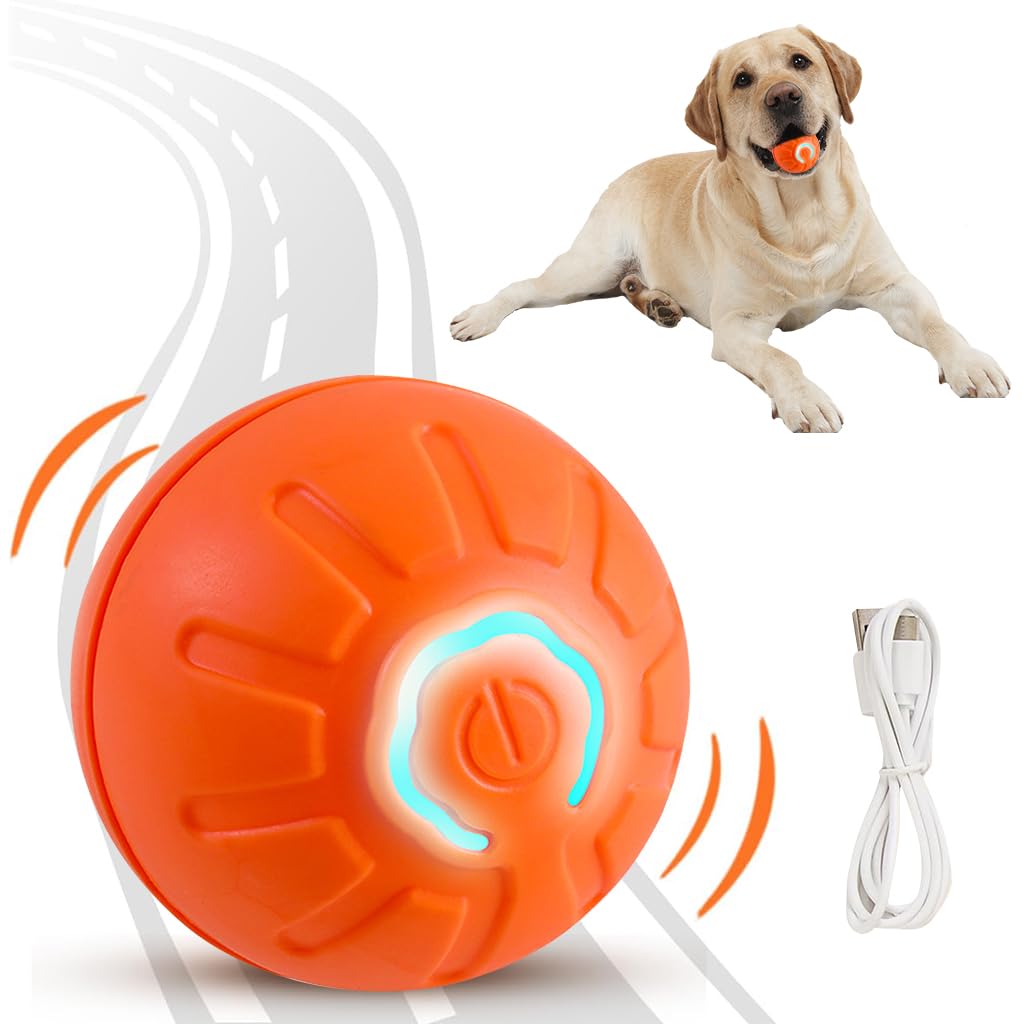 Qpets Dog Ball, Dog Chew Toys, Rubber Toys for Dogs, Cool Lighting & Auto Bounce Interactive Dog Toys Ideal for Indoor and Outdo