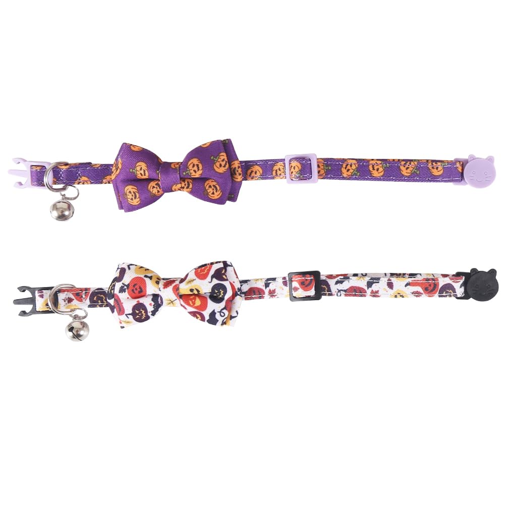 Lamphyface Halloween Cat Collar Breakaway With Cute Bow Tie And Bell Accessories Holiday For Kitty Adjustable Safety