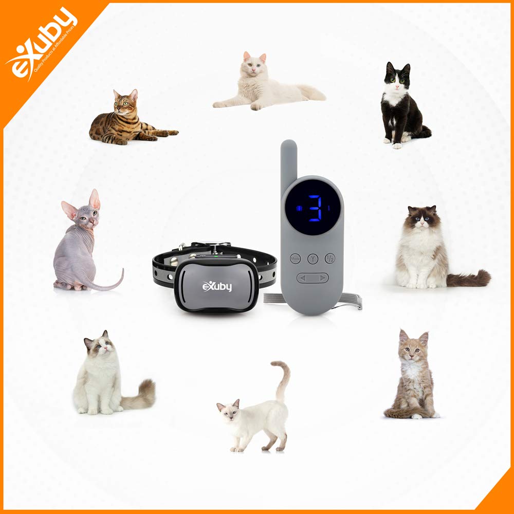 eXuby Cat Training Collar w/Remote - 3 Correction Modes, 9 Intensity Levels, Small, Gray, Water Resistant