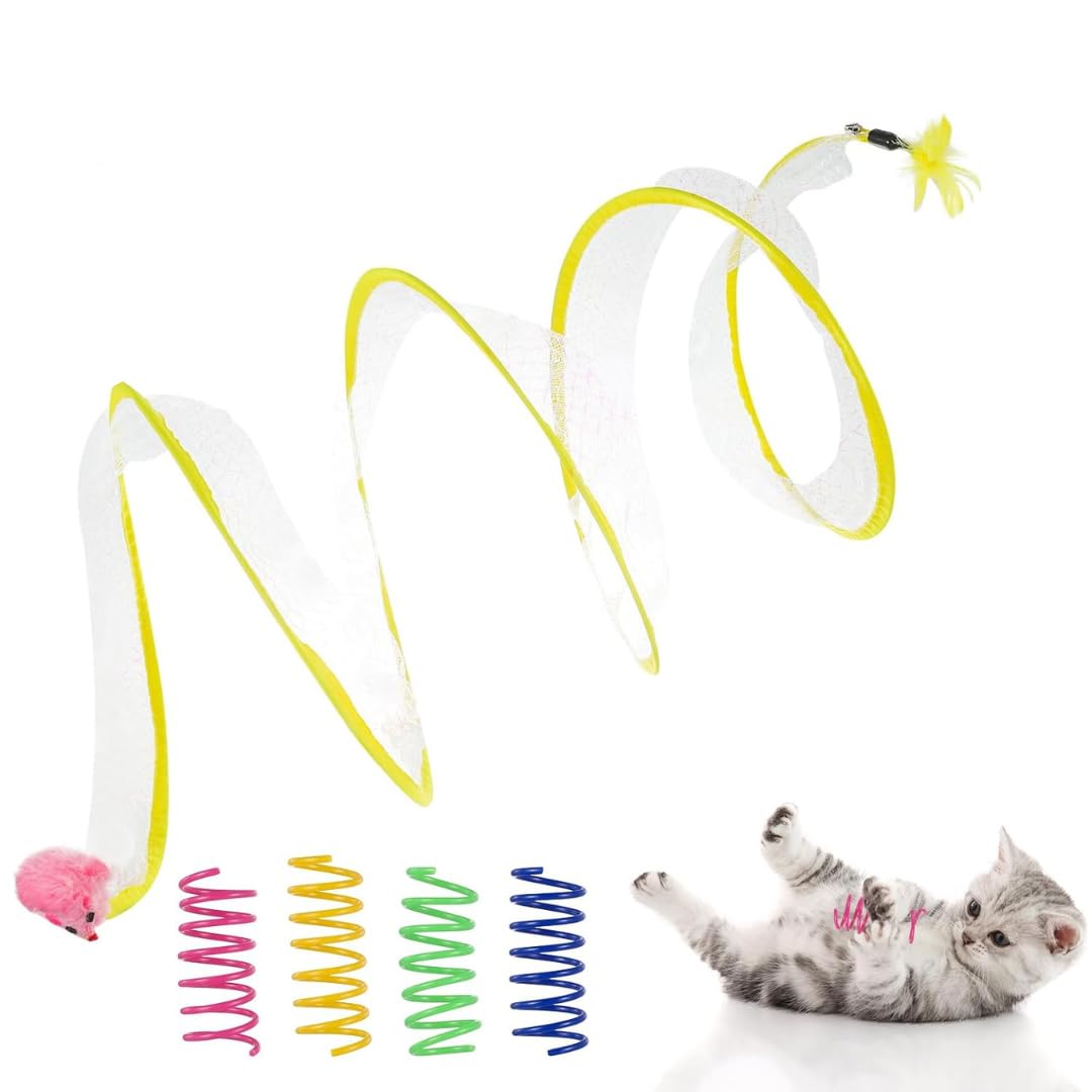 Shopipistic 2 In 1 Combo Cat Tunnel Toys For Indoor Cats Adult & Kittens With 4 Pc Spring Toys  Interactive Play Collapsible T