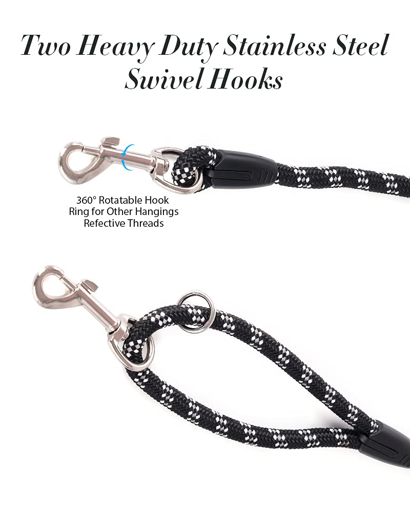Long Dog Leash For Dog Training 20Ft, Heavy Duty Dog Lead For Large Medium Small Dogs Outside Walking, Playing, Camping, Or Yard, Black