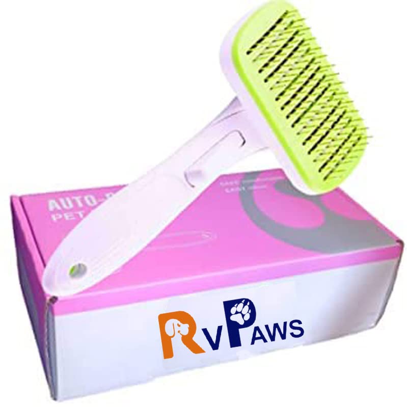 RvPaws Pet Grooming Brushes Set SelfCleaning Slicker Brush and Massage Brush for Dogs and Cats Easy to Clean Pet Deshedding Gro