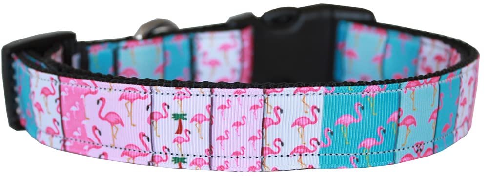 Pet Dog & Cat Nylon Collar or Leash, "Flamingo Fun" MD Collar