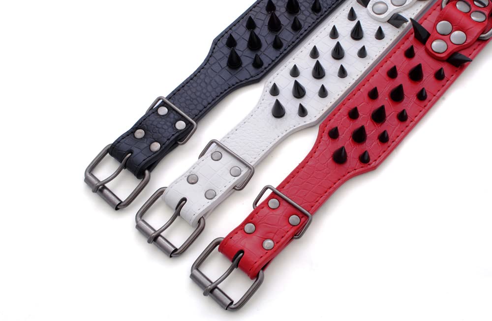 Serijoars Spiked Studded Dog Collar, Pu Leather Dog Collar, Adjustable Pet Collars For Medium Or Large Breed Pet (M, Red3)