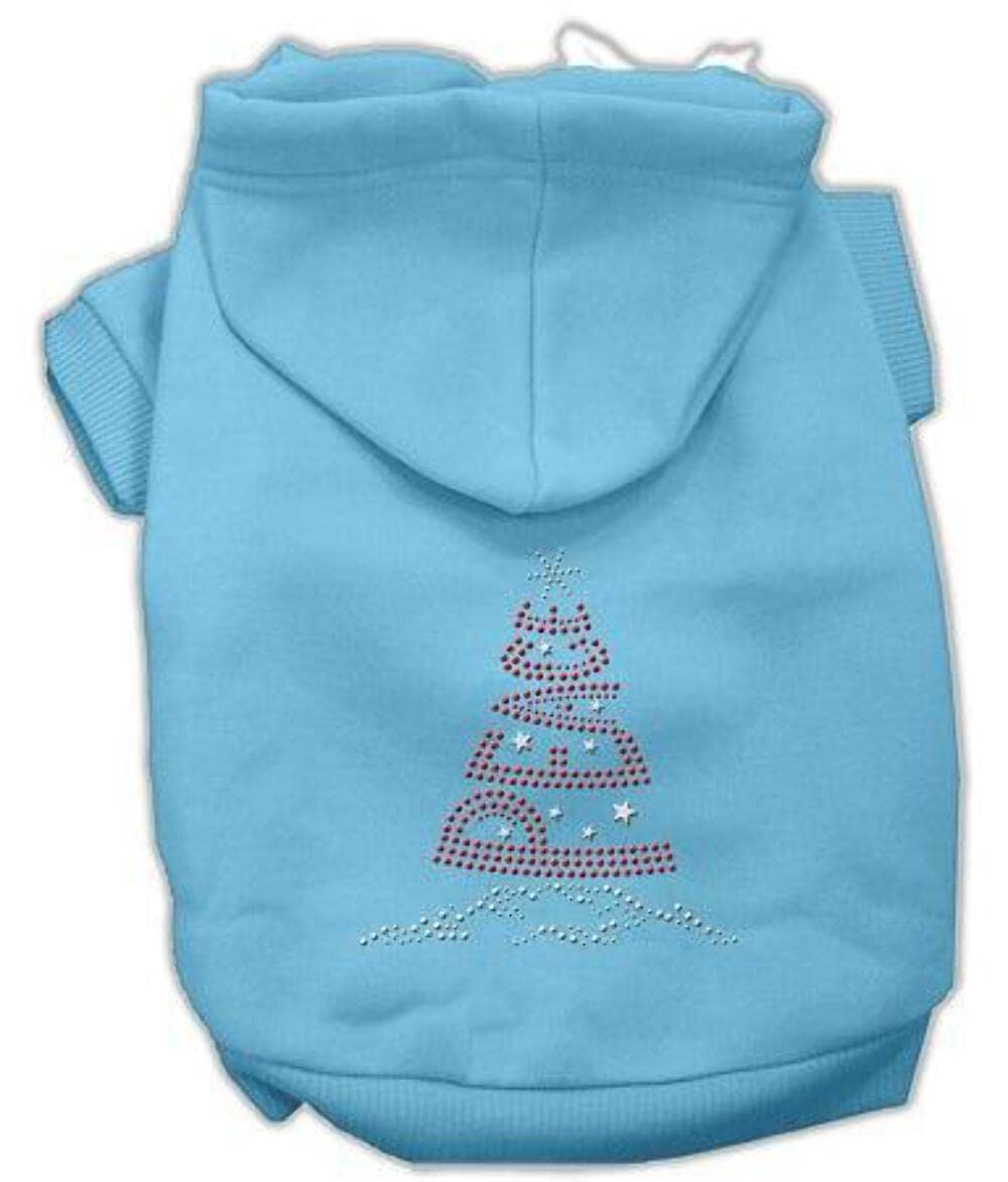 Christmas Pet Dog & Cat Hoodie Rhinestone, "Peace Tree" Baby Blue 3XL (25-35 lbs.)