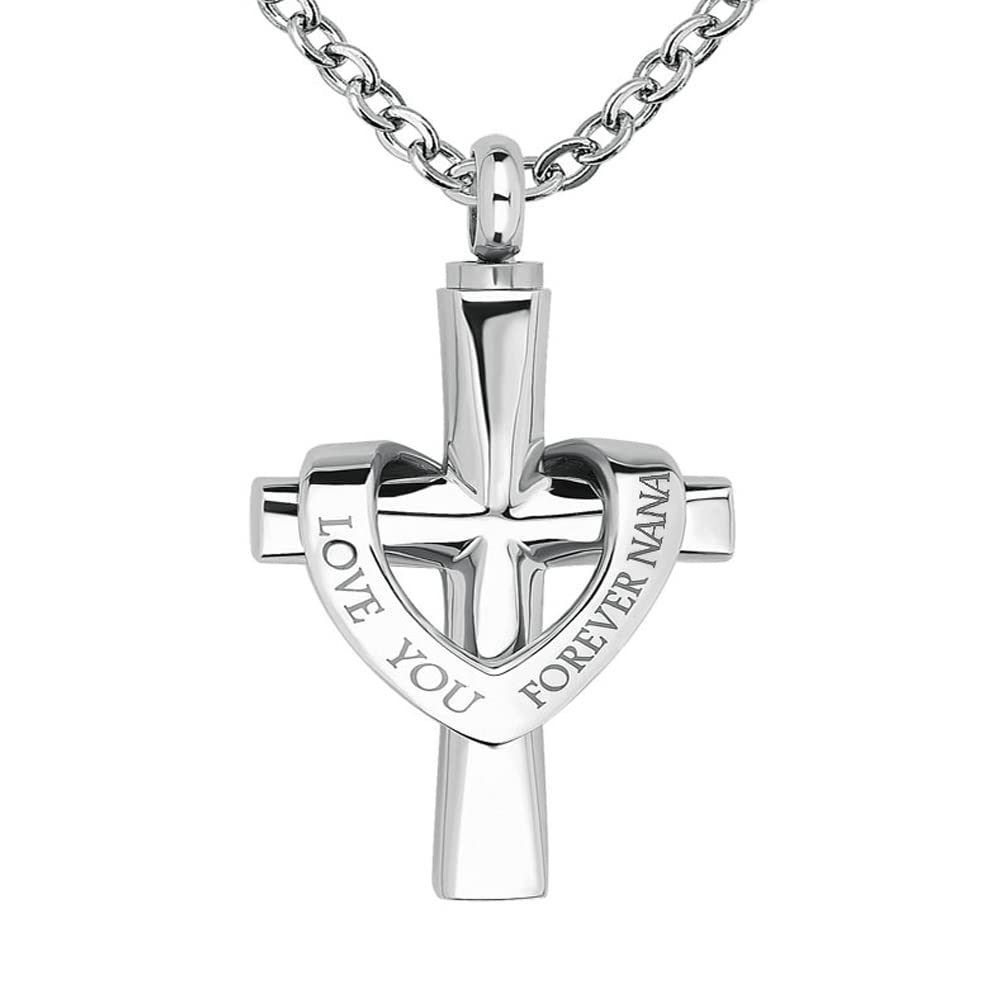 Luxglitterlin Religious Cross I Love You Forever Cremation Jewelry Urn Necklace For Ashes Nana Memorial Keepsake Pendant