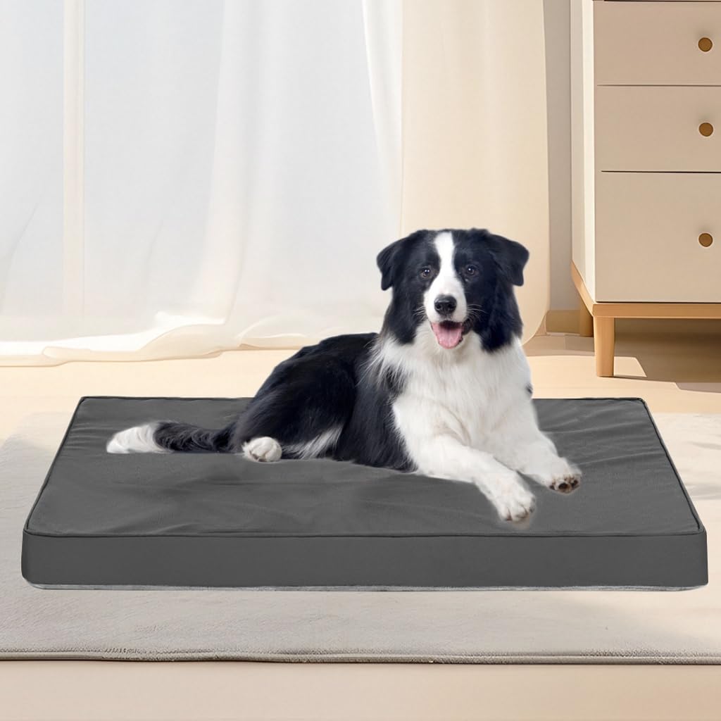 Vomiliku Orthopedic Dog Beds For Large Dogs - Large Egg Crate Foam Dog Bed Waterproof Pet Mat With Removable Washable Cover, Gra