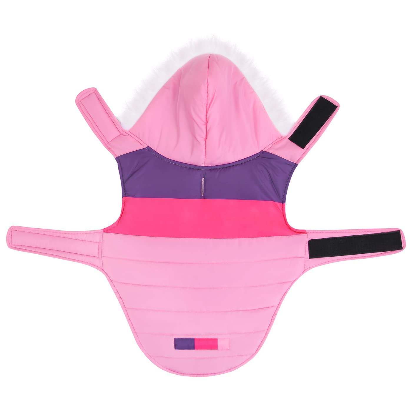 Hde Dog Puffer Jacket Fleece Lined Warm Dog Parka Winter Coat With Harness Hole Pink Stripe - M