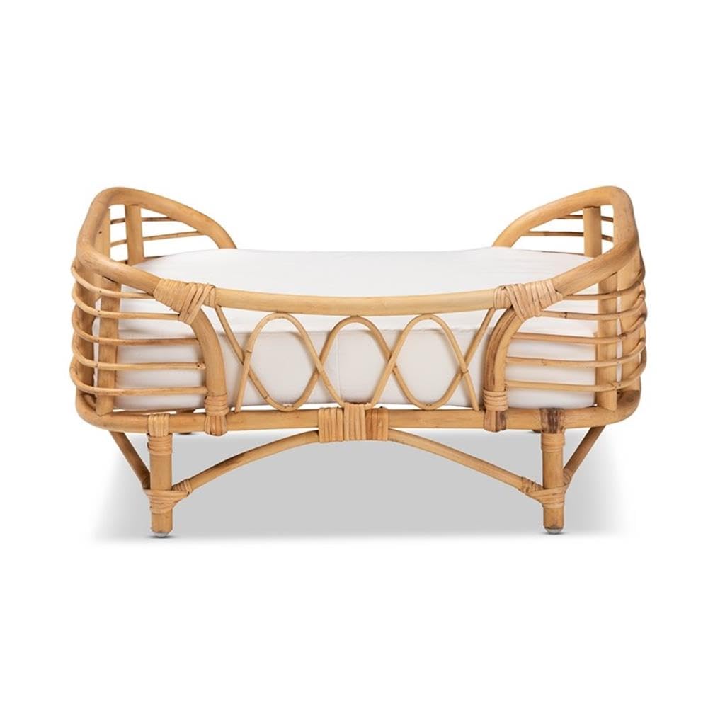 Baxton Studio Malino Modern Bohemian  Natural Brown Rattan Pet Bed with Cushion