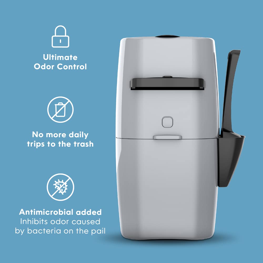 Litter Genie Plus Cat Litter Disposal System, Silver, 17" Deep, Plastic, Includes 1 Square Refill Bag for Odor Control