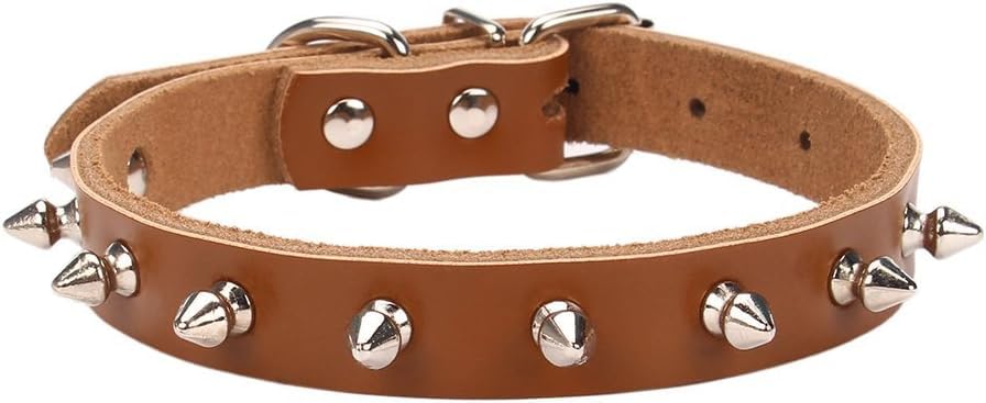 Dog Trust Puppy Dog Collar Soft First Layer Cowhide Leather Mushrooms Rivet Spike Studded Dogs Cat Collars Brown S