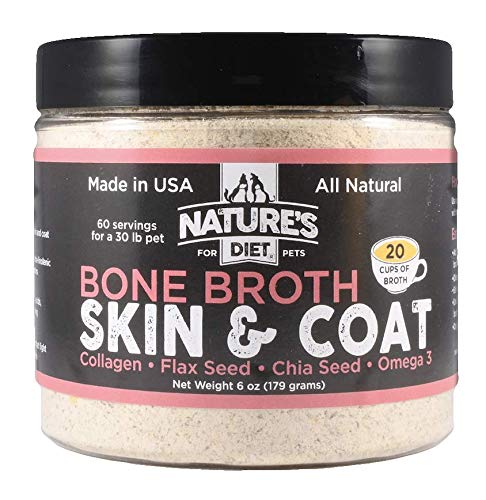 Natures Diet Pet Bone Broth Protein Powder with Collagen, Chia Seed, Flax Seed & Omega 3 (Skin & Coat, 6 oz (60 Servings))