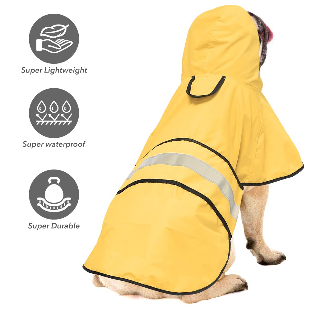 Ezierfy Raincoat Dogs - Waterproof Adjustable Pet Rain Coat Jacket, Lightweight Dog Hooded Rain Slicker Poncho With Reflective S