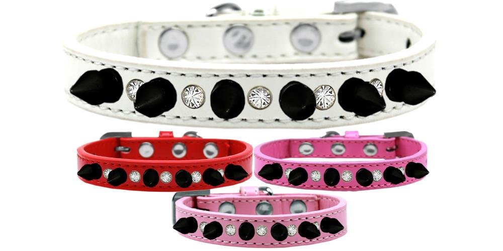 Mirage Pet Products Crystal and Black Spikes Dog Collar, Size 10, Red