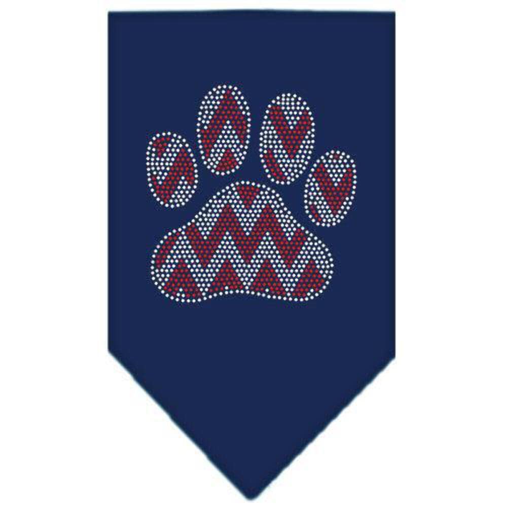 Christmas Pet and Dog Bandana Rhinestone, "Candy Cane Chevron Paw" Navy Blue Small