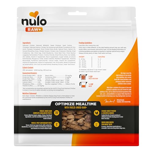 Nulo Freeze-Dried Raw+ Adult Dog Food, Chicken, Whitefish and Salmon, 9 oz Bag
