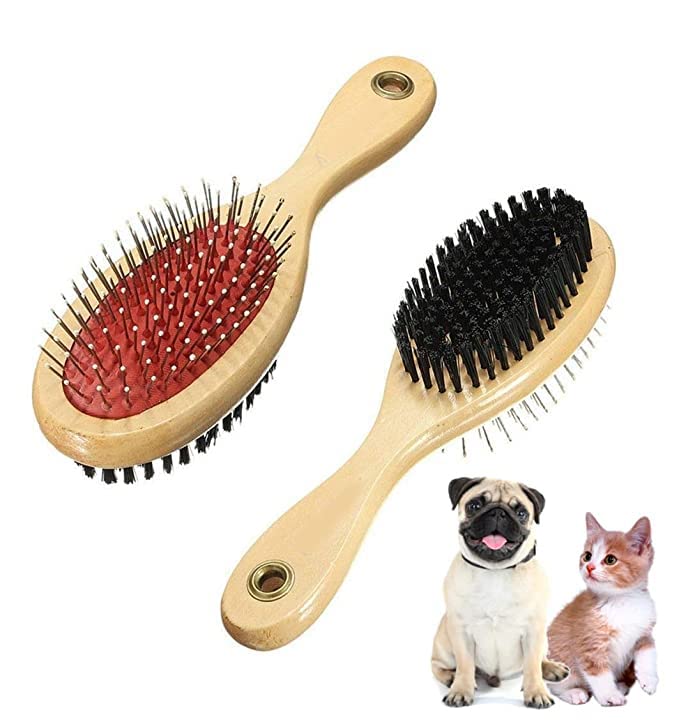 Pups&Pets Combo 2 In 1 Wooden Dog Brush Double Sided | Pets Grooming Wooden Brush For Massaging Bathing And Hair Removal For Dog