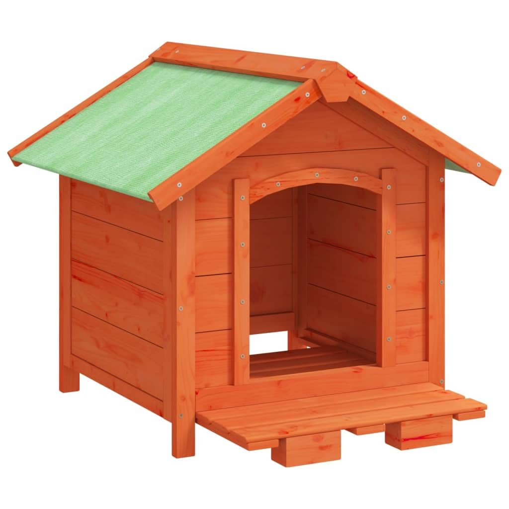 vidaXL Dog Kennel Outdoor Pet House Cage with Water-Resistant Roof, Solid Pine Wood, 25.6"x25.6"x24.2", Brown/Green