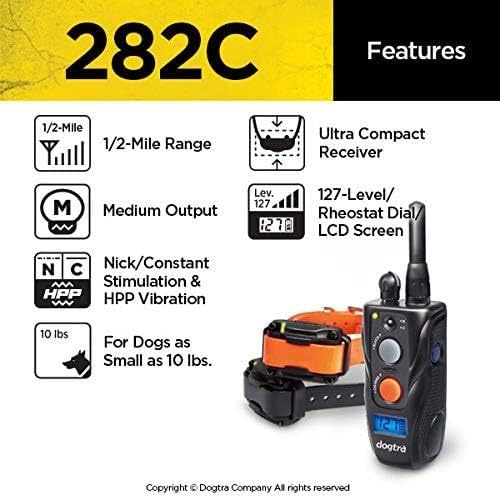 Dogtra 282C Waterproof E-Collar, 127-Level Control, 1/2 Mile Range, 2-Dog Capacity, Black/Orange Biothane Collar