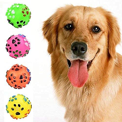 RvPaws Pet Dog Paw Print Ball Toy Sound Squeaky Squeaker Dog Cat Chew Interactive Ball Squeak Playing Toy (1pcs) Multicolore