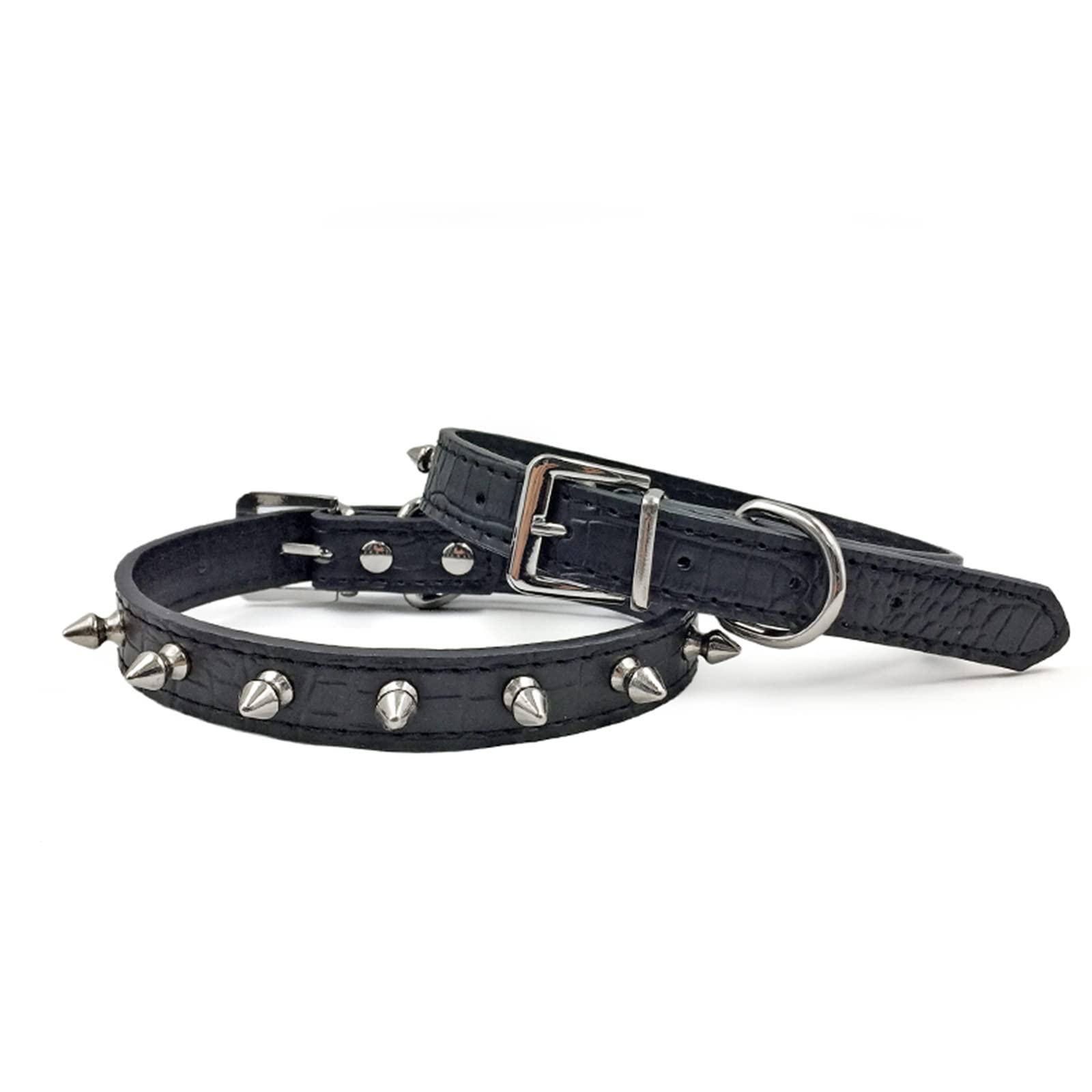 Enjoying Spiked Cat Collar, Leather Spikes Dog Collars For Cats Small Dogs, Adjustable Pet Collar With Rings, Black Xs