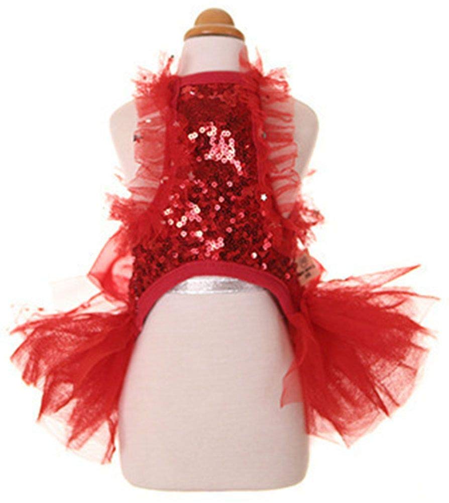 Marupet Fashion Sweet Puppy Dog Blingbling Princess Skirt Pet Dog Lace Cake Camisole Tutu Dress Red Xl