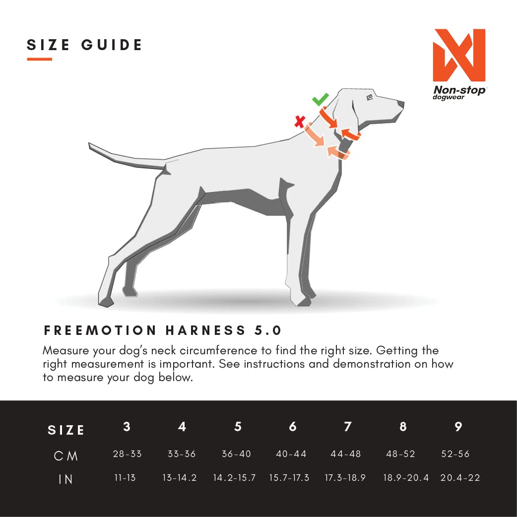 Non-Stop Dogwear Freemotion Harness 5.0 Dog Pulling Harness For Sports Like Running, Biking And Skiing With Dogs, Professional Adjustable Dog Harness, Orange/Black, Size 7